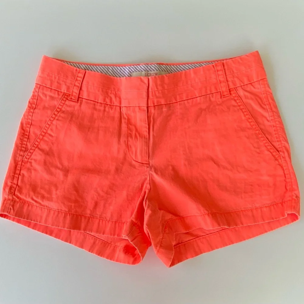 J. Crew Mid-Rise Broken-In Chino Shorts, Cotton Chino Shorts, Bright Orange Sz 2 - Picture 1 of 6